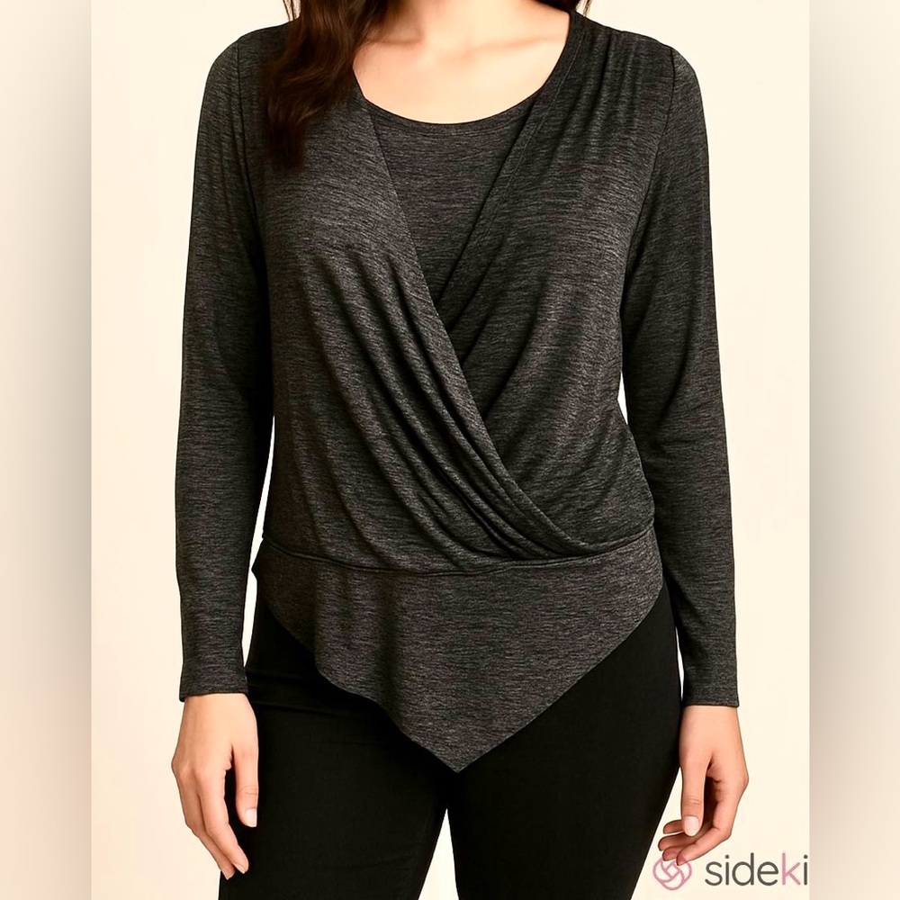 White House Black Market Black Grey SZ XS Designer Basic Chic Contemporary Top
